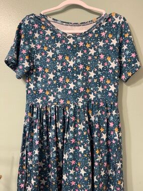 Bamboo(95/5) Teal Star Print Short Sleeve Twirl Dress